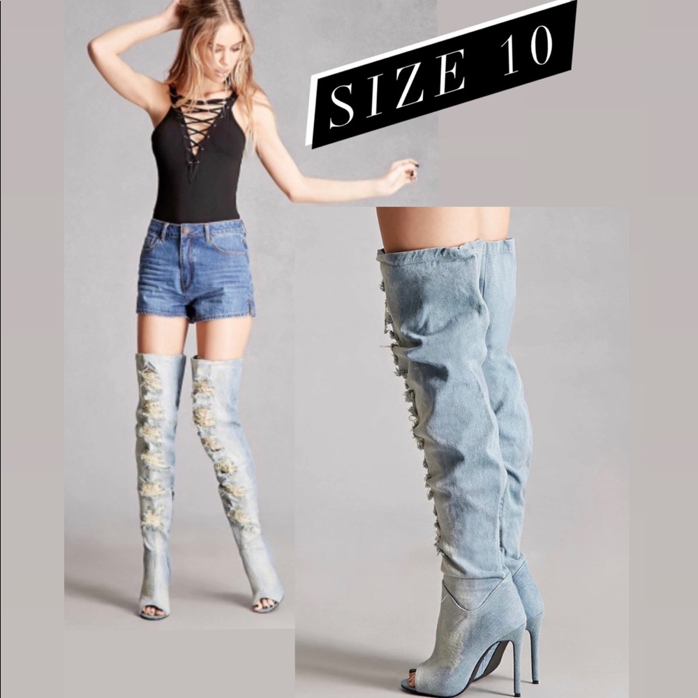 $188 Privilaged Boots Denim Thigh High SIZE 10